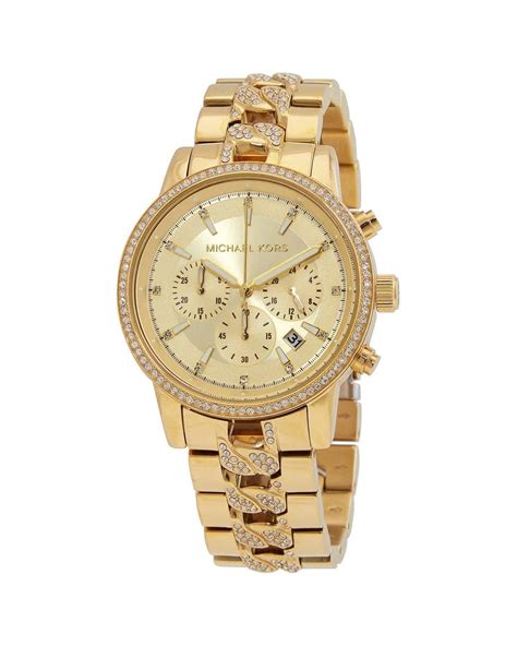 michael kors oversized ritz pavé gold-tone curb link watch|Ritz Pavé Gold.